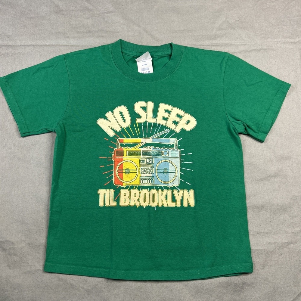 No Sleep Till Brooklyn Green Kids T Shirt Size Small